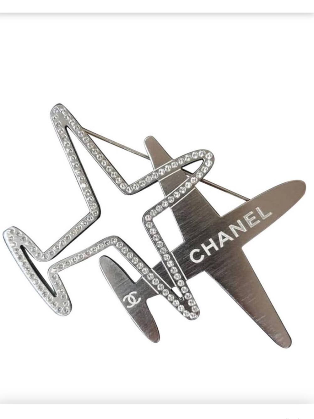 ✈️ ChaneI Mirror Rhinestone 💎Airplane Brooch Flight Attendant Pilot🛩️ - Picture 2 of 4